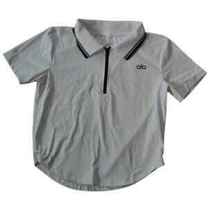 Alo Quarter Zip Up White w/ Black Accents Short Sleeve Polo Shirt
